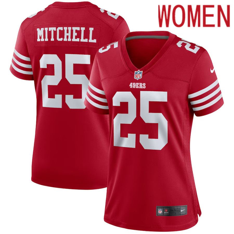 Women San Francisco 49ers #25 Elijah Mitchell Nike Scarlet Team Player Game NFL Jersey->women nfl jersey->Women Jersey